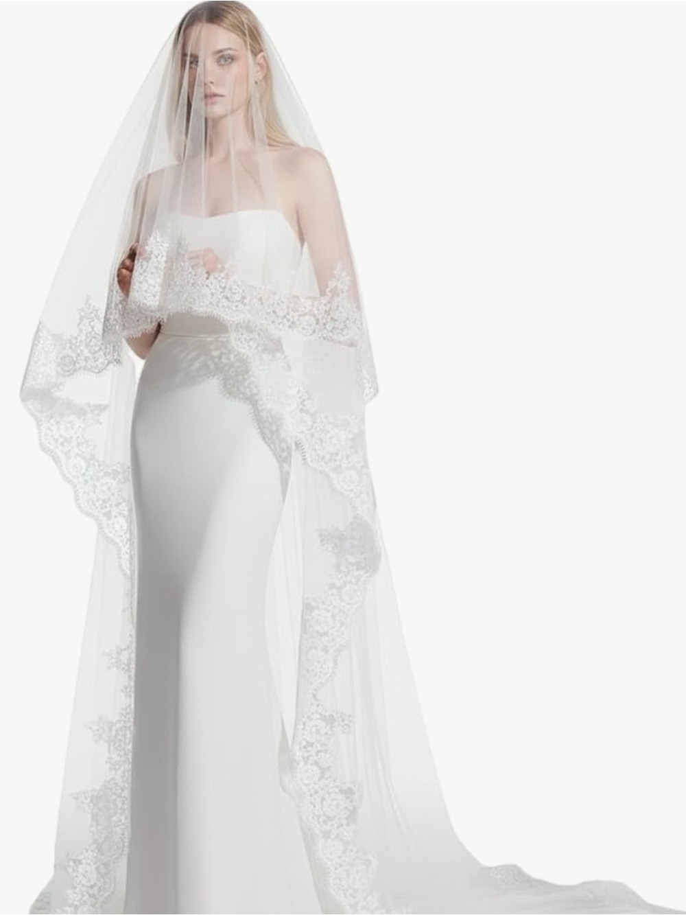 New Elegant White Lace and Sequin Edged Wedding Veil